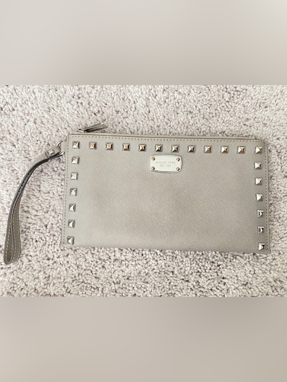 Michael Kors Light Gray/Silver Studded Wristlet